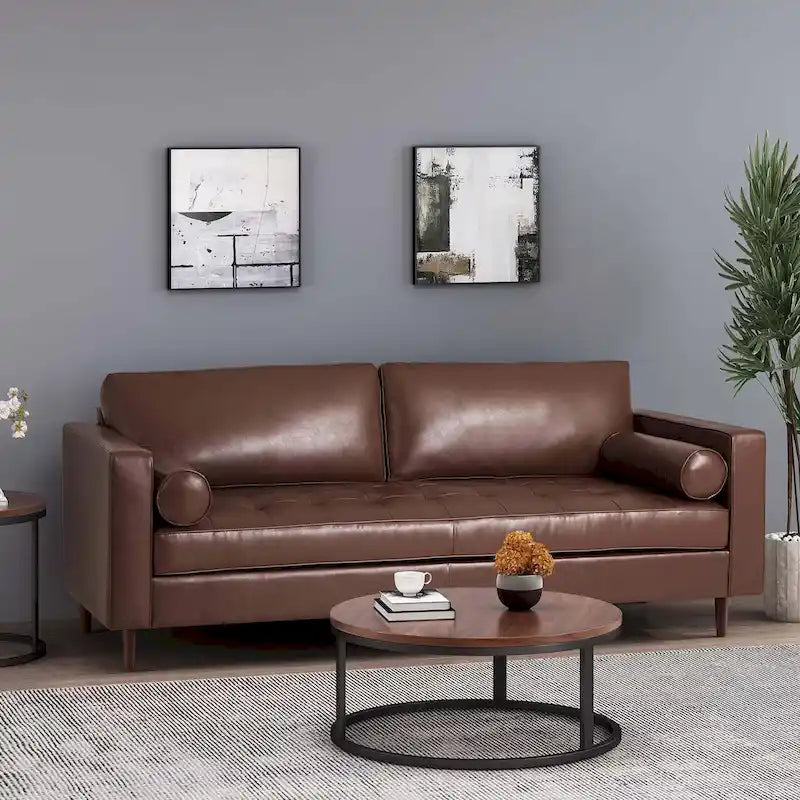 Canapé 3 places de 82,25" avec revêtement en cuir PU et pieds en bois
