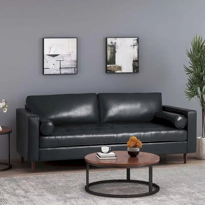 Canapé 3 places de 82,25" avec revêtement en cuir PU et pieds en bois