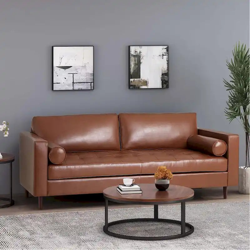 Canapé 3 places de 82,25" avec revêtement en cuir PU et pieds en bois
