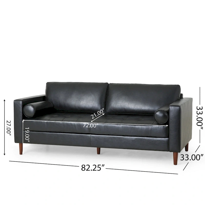 Canapé 3 places de 82,25" avec revêtement en cuir PU et pieds en bois