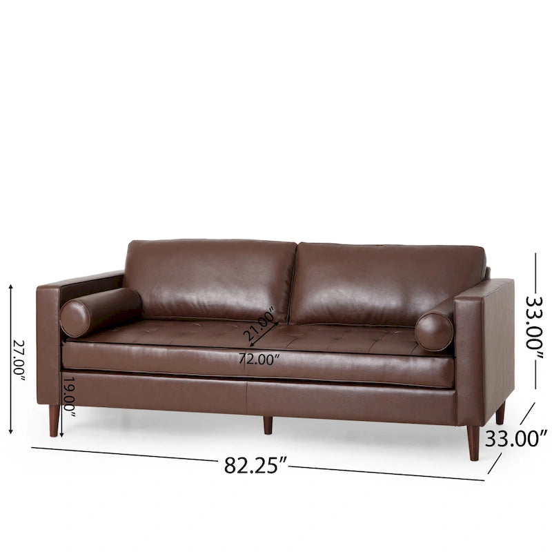 Canapé 3 places de 82,25" avec revêtement en cuir PU et pieds en bois
