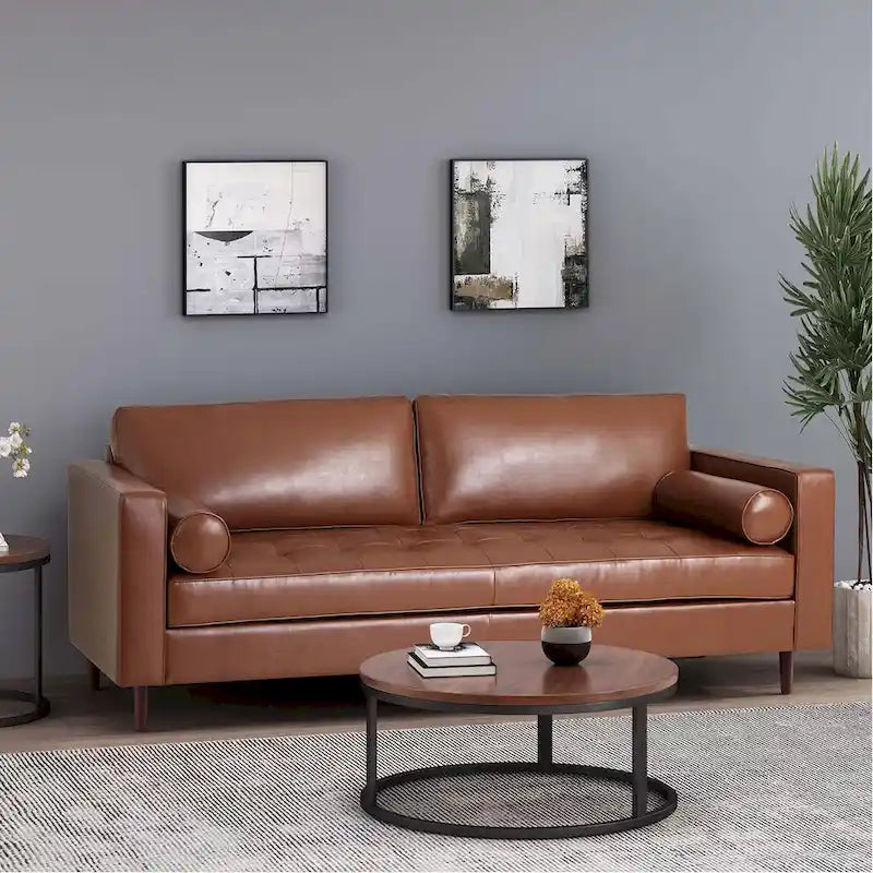 Canapé 3 places de 82,25" avec revêtement en cuir PU et pieds en bois