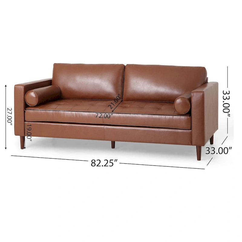 Canapé 3 places de 82,25" avec revêtement en cuir PU et pieds en bois