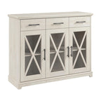 Buffet bahut de 117 cm avec portes vitrées — chêne blanc lin