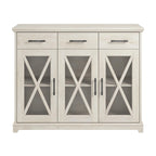 Buffet bahut de 117 cm avec portes vitrées — chêne blanc lin