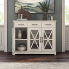 Buffet bahut de 117 cm avec portes vitrées — chêne blanc lin