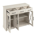 Buffet bahut de 117 cm avec portes vitrées — chêne blanc lin