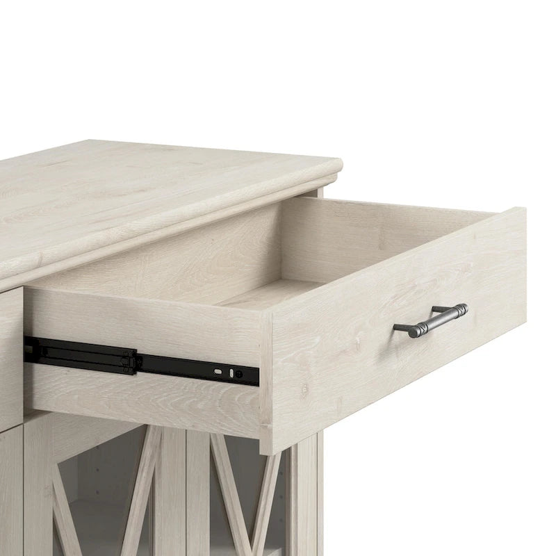 Buffet bahut de 117 cm avec portes vitrées — chêne blanc lin