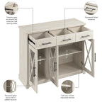 Buffet bahut de 117 cm avec portes vitrées — chêne blanc lin