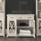 Buffet bahut de 117 cm avec portes vitrées — chêne blanc lin