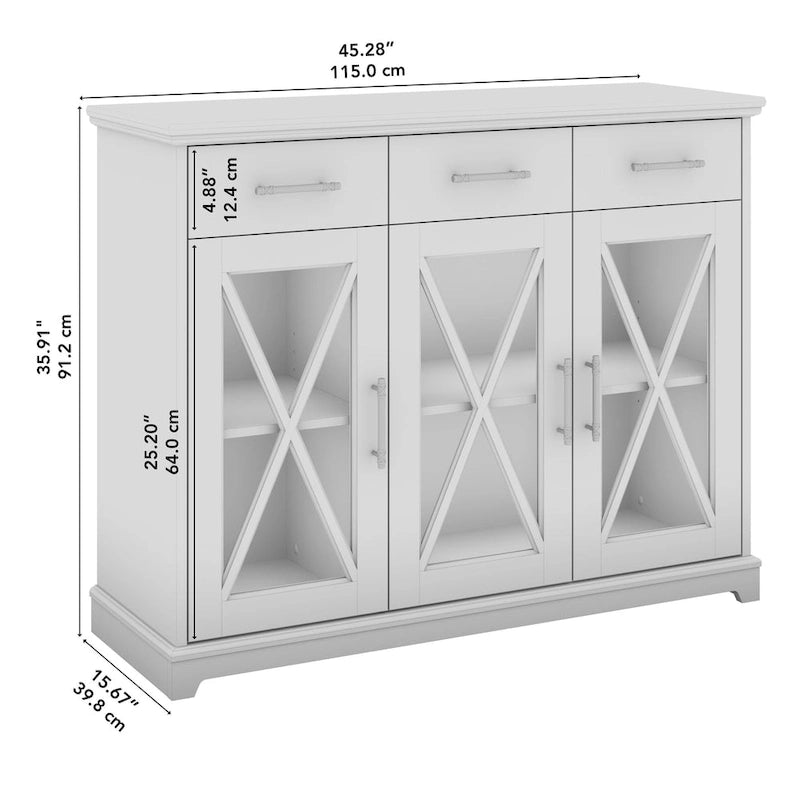 Buffet bahut de 117 cm avec portes vitrées — chêne blanc lin