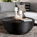 Tokyo Laminated Natural Rattan Coffee Table - Handcrafted Drum Table for Living Room, Coastal Boho Style Furniture