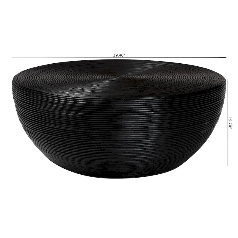 Table basse en rotin naturel laminé - Design tambour rond pour salon