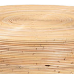 Table basse en rotin naturel laminé - Design tambour rond pour salon
