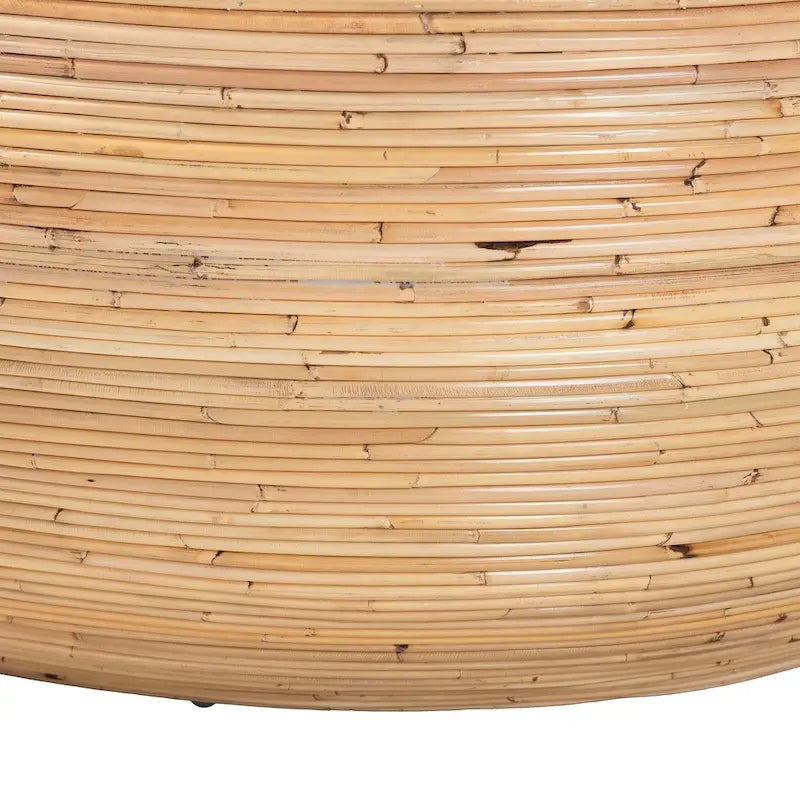 Table basse en rotin naturel laminé - Design tambour rond pour salon