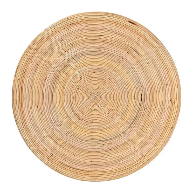Table basse en rotin naturel laminé - Design tambour rond pour salon