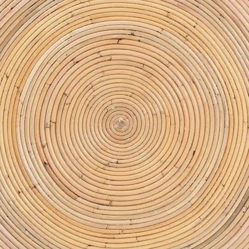 Table basse en rotin naturel laminé - Design tambour rond pour salon