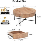 Table basse ronde avec 2 tiroirs et pieds en métal