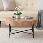 Table basse ronde avec 2 tiroirs et pieds en métal