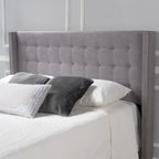 Tête de lit capitonnée en tissu avec ailes, cloutée, réglable, pour grand lit/grand lit deux places