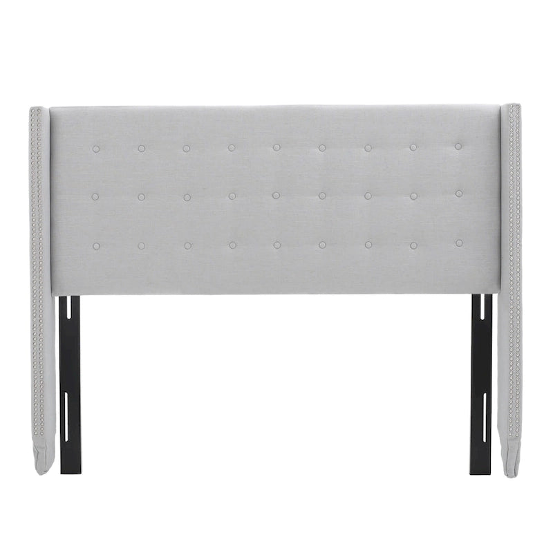 Tête de lit capitonnée en tissu avec ailes, cloutée, réglable, pour grand lit/grand lit deux places