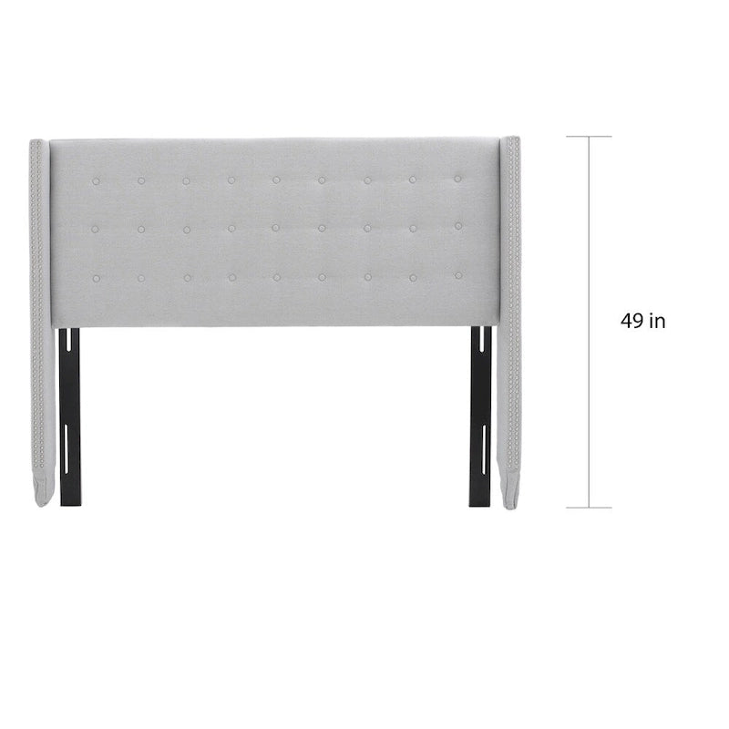 Tête de lit capitonnée en tissu avec ailes, cloutée, réglable, pour grand lit/grand lit deux places