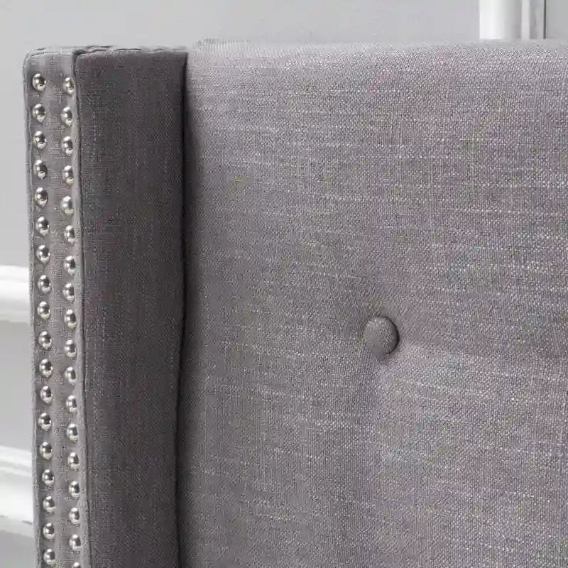 Tête de lit capitonnée en tissu avec ailes, cloutée, réglable, pour grand lit/grand lit deux places