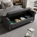 Banc de rangement de 160 cm avec accoudoirs roulés et capitonnage à boutons