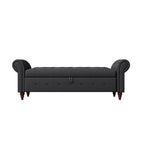 Banc de rangement de 160 cm avec accoudoirs roulés et capitonnage à boutons