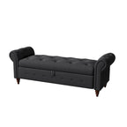 Banc de rangement de 160 cm avec accoudoirs roulés et capitonnage à boutons