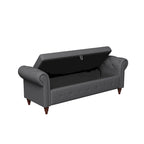Banc de rangement de 160 cm avec accoudoirs roulés et capitonnage à boutons