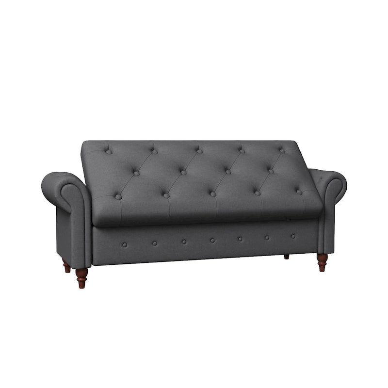 Banc de rangement de 160 cm avec accoudoirs roulés et capitonnage à boutons