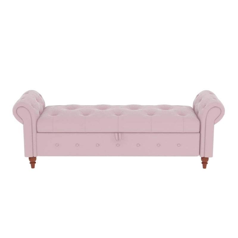 Banc de rangement de 160 cm avec accoudoirs roulés et capitonnage à boutons