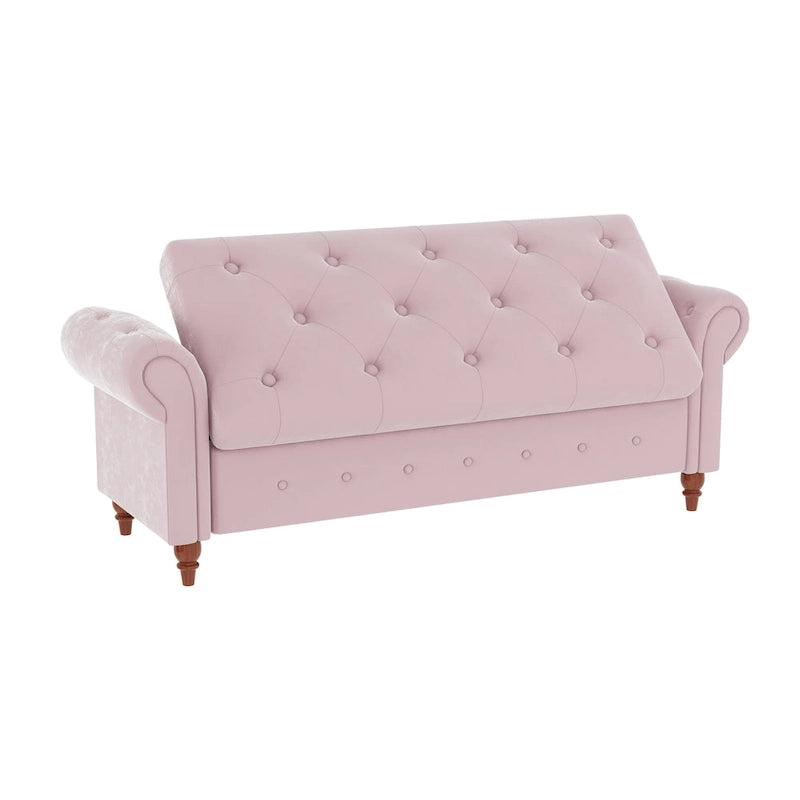 Banc de rangement de 160 cm avec accoudoirs roulés et capitonnage à boutons