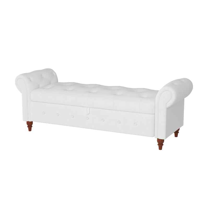 Banc de rangement de 160 cm avec accoudoirs roulés et capitonnage à boutons