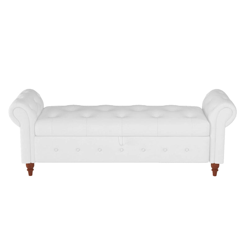 Banc de rangement de 160 cm avec accoudoirs roulés et capitonnage à boutons