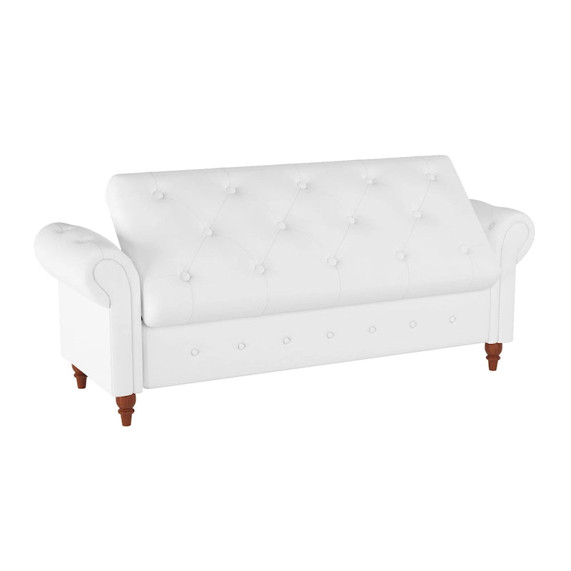 Banc de rangement de 160 cm avec accoudoirs roulés et capitonnage à boutons