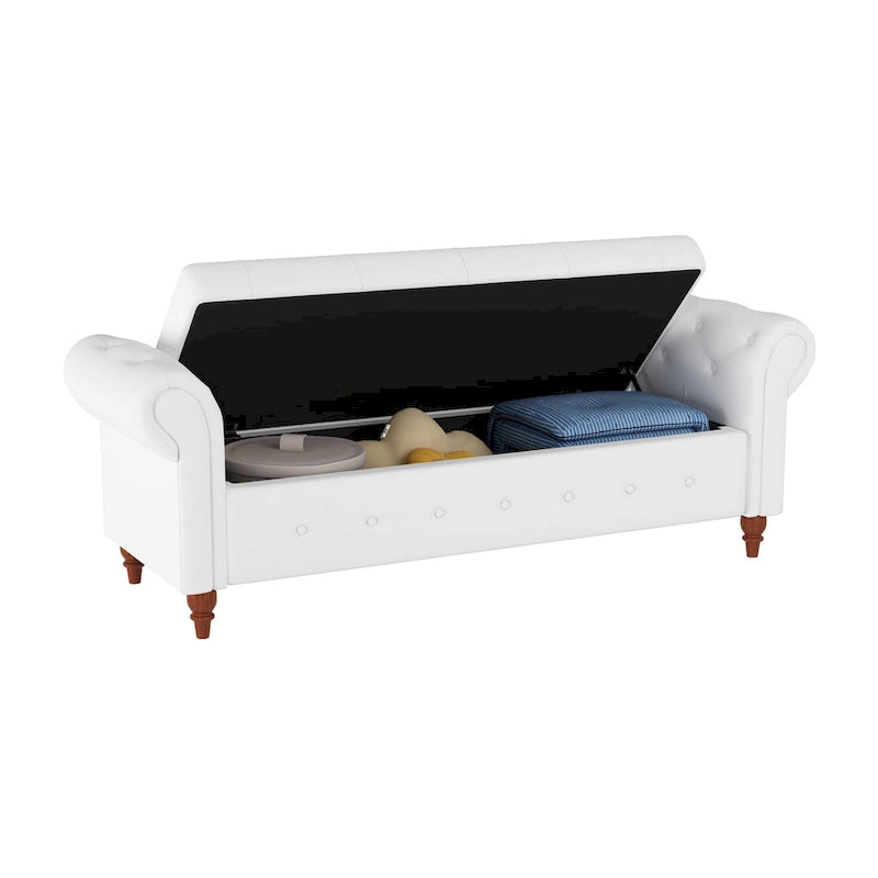 Banc de rangement de 160 cm avec accoudoirs roulés et capitonnage à boutons
