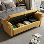 Banc de rangement de 160 cm avec accoudoirs roulés et capitonnage à boutons