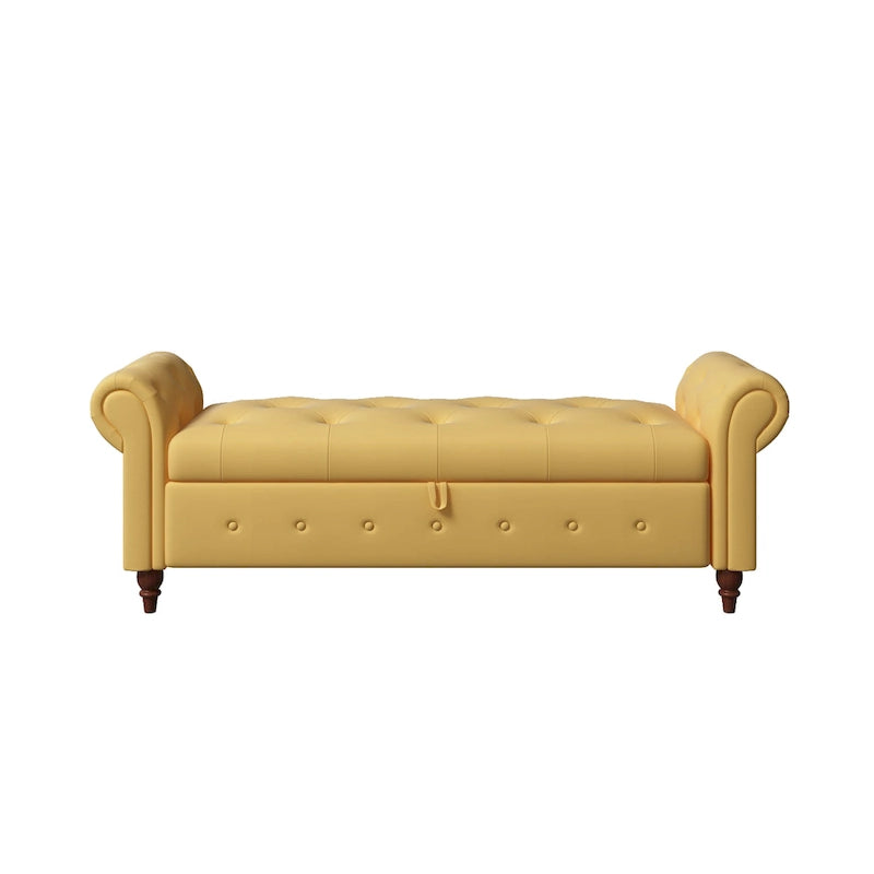 Banc de rangement de 160 cm avec accoudoirs roulés et capitonnage à boutons