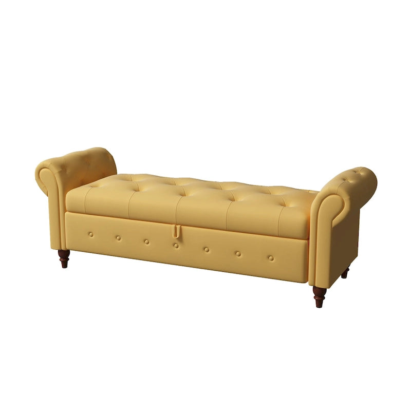 Banc de rangement de 160 cm avec accoudoirs roulés et capitonnage à boutons