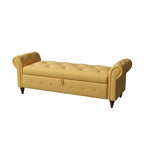 Banc de rangement de 160 cm avec accoudoirs roulés et capitonnage à boutons