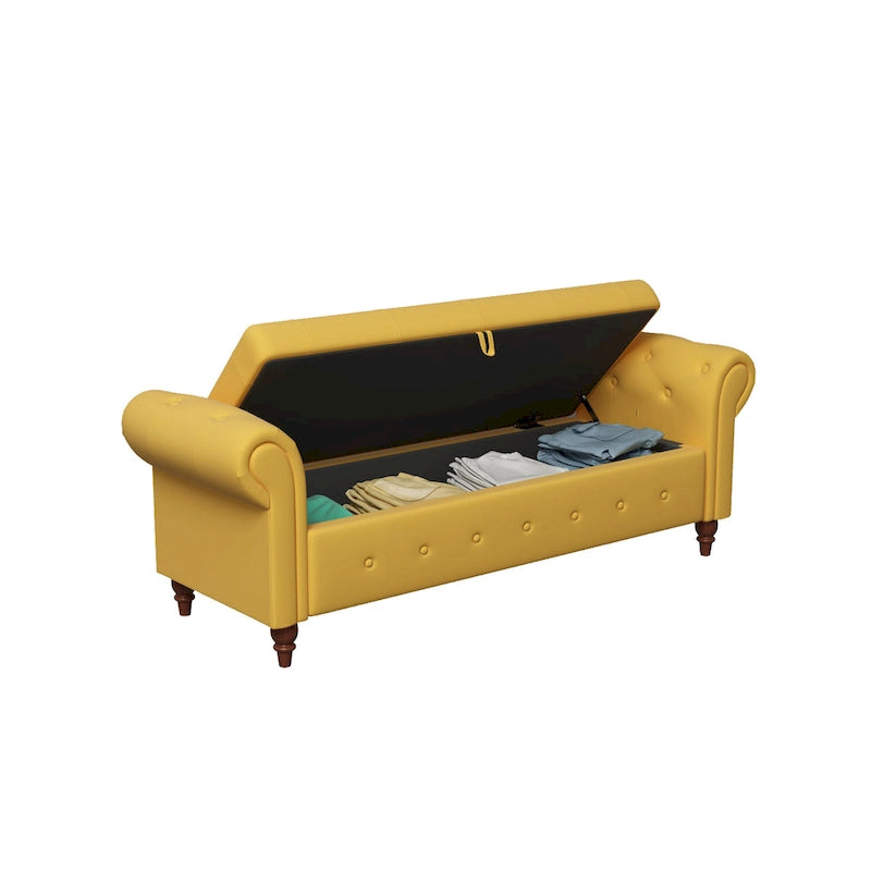 Banc de rangement de 160 cm avec accoudoirs roulés et capitonnage à boutons
