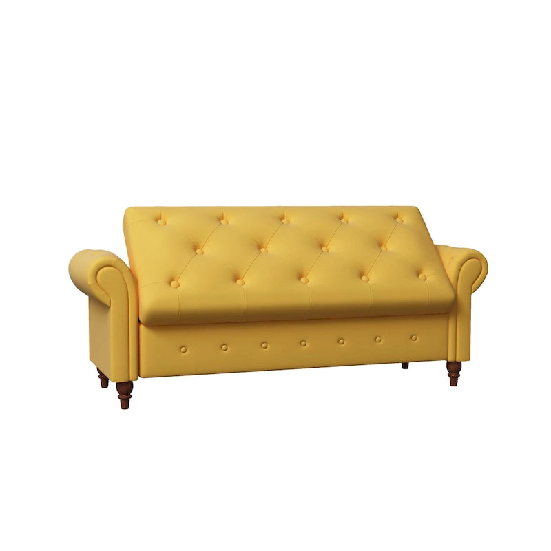 Banc de rangement de 160 cm avec accoudoirs roulés et capitonnage à boutons
