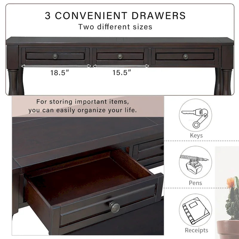 Console de 64 pouces avec tiroirs et étagère inférieure