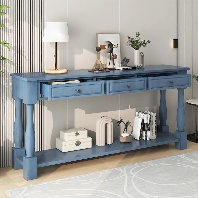 Console de 64 pouces avec tiroirs et étagère inférieure