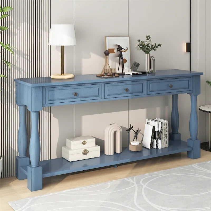 Console de 64 pouces avec tiroirs et étagère inférieure
