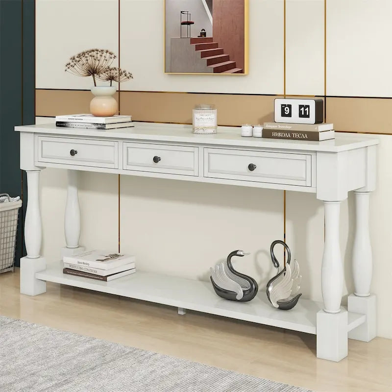 Console de 64 pouces avec tiroirs et étagère inférieure