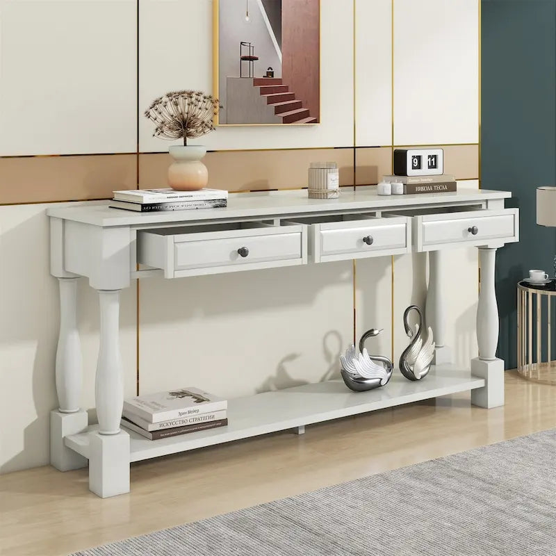 Console de 64 pouces avec tiroirs et étagère inférieure