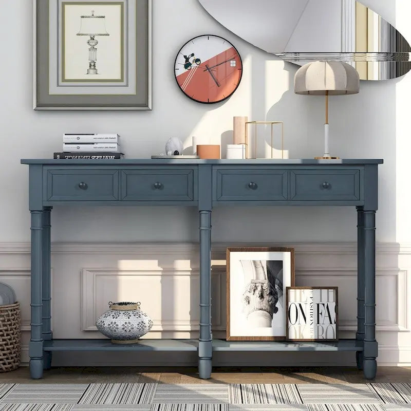 Console de table avec deux tiroirs de rangement et une étagère inférieure pour le salon et l'entrée